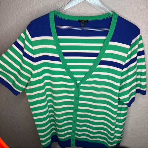 Talbots Striped Blue and Green Button Down Blouse Top - Picture 2 of 5